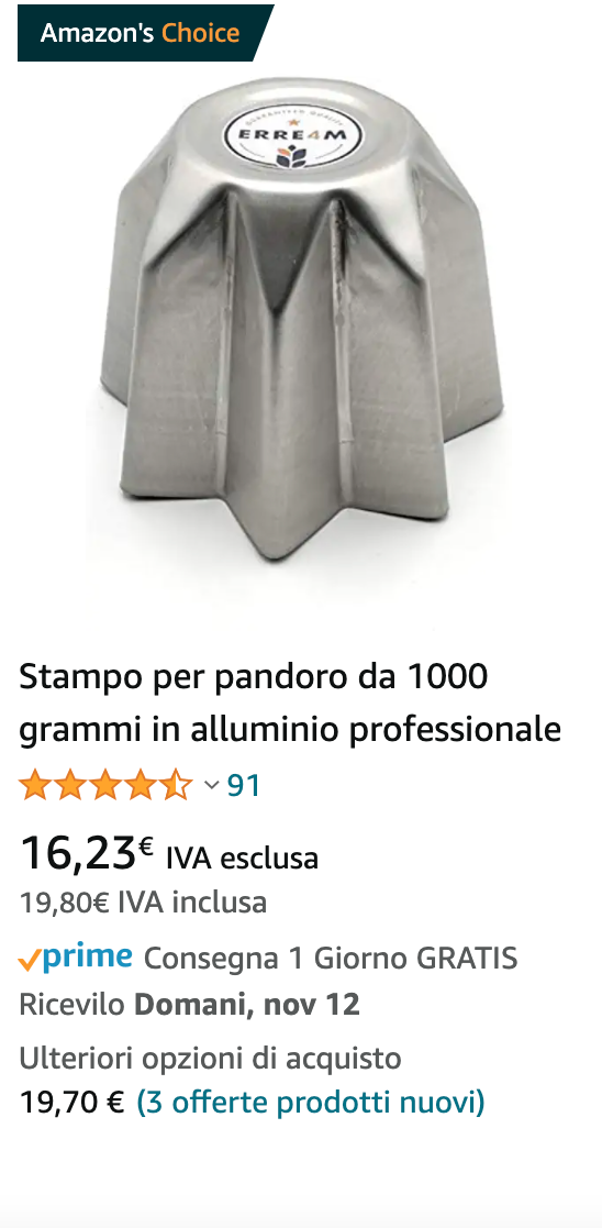 Scheda Amazon degli stampi da pandoro di Erre4M
